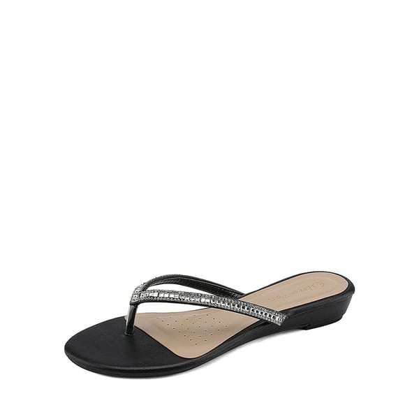 Rhinestone Flip-Flop Sandals - BLACK -  0