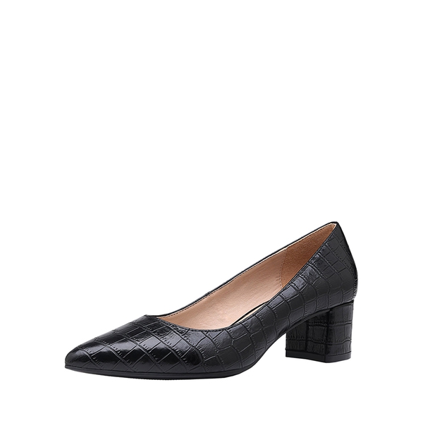 Closed Toe Block Heel Pumps - BLACK STONE PU -  0