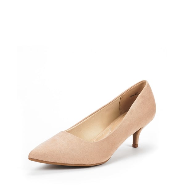Kitten Heel Pointed Toe Pumps - NUDE SUEDE -  0