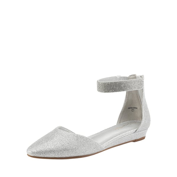 Wedge Ankle Strap Flats Shoes - SILVER GLITTER -  0