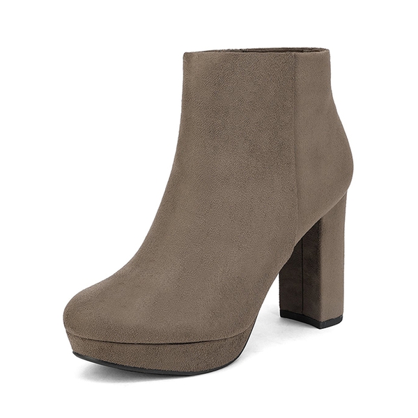 Round-Toe High Heel Chunky Ankle Boots - KHAKI -  0