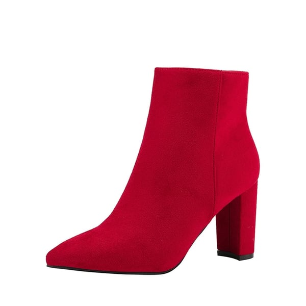 Sianna Chunky High Heel Ankle Booties - RED -  0