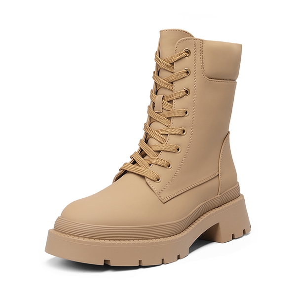 Lug Sole Platform Combat Boots - NUDE -  0