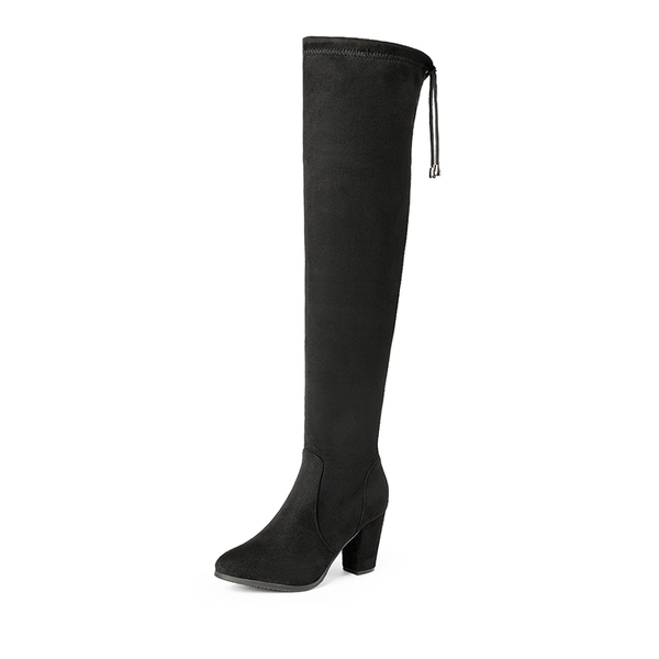 Block Heel Over The Knee Boots - BLACK -  0