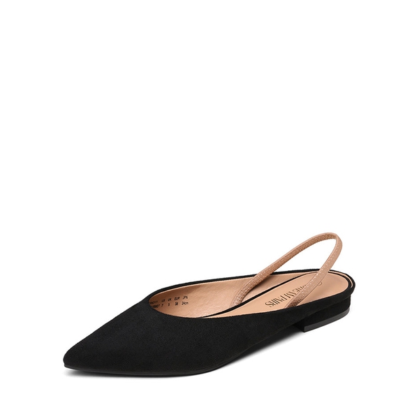 Pointed Toe Slingback Flats - BLACK SUEDE -  0