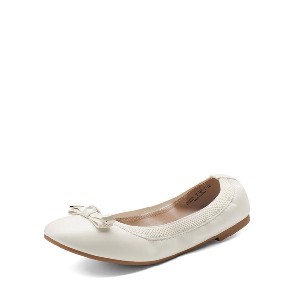 Foldable Bowknot Round Toe Ballet Flats - WHITE-PU -  0