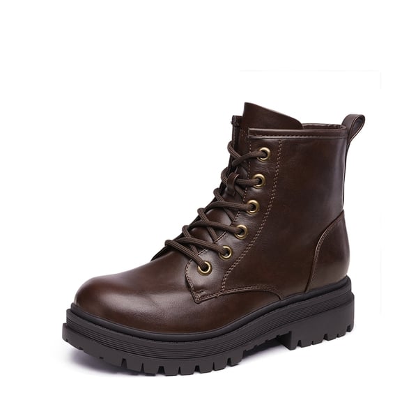 Flat Lace Up Ankle Combat Boots - BROWN -  0