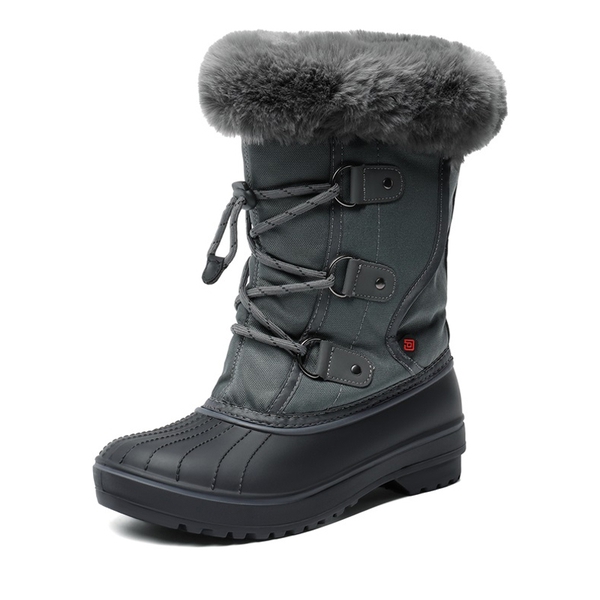 Faux Fur Waterproof Duck Snow Boots - DARK-GREY -  0
