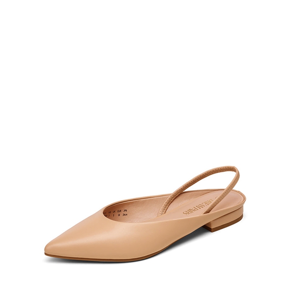 Pointed Toe Slingback Flats - NUDE PU -  0