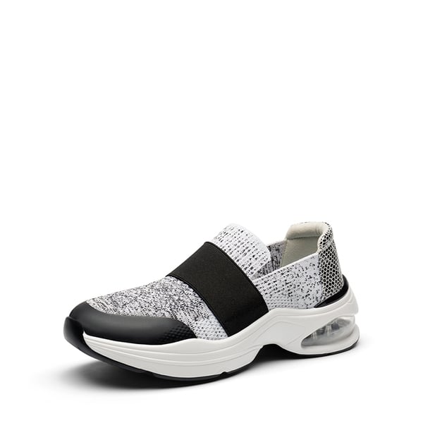 Slip-on Knitted Air Cushion Sneakers - BLACK-WHITE -  0