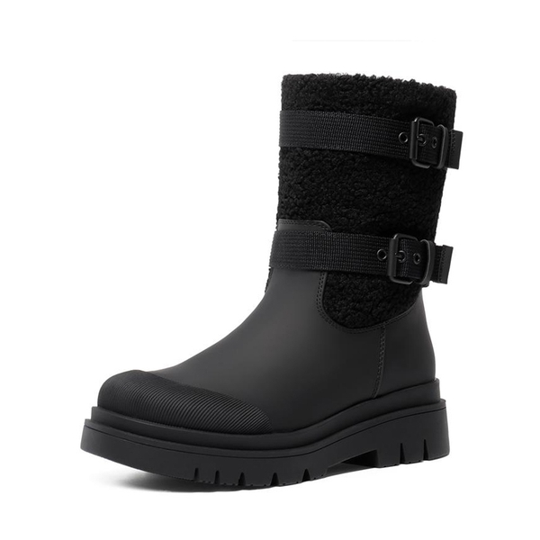 Waterproof Fur Lining Mid Calf Snow Boots - BLACK -  0