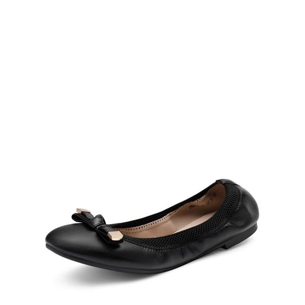 Foldable Bowknot Round Toe Ballet Flats - BLACK-PU -  0