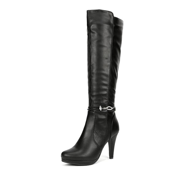High Heel Knee High Boots - BLACK PU -  0