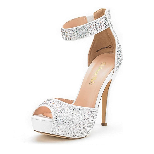 Peep Toe Stiletto Platform Sandals - SHINE WHITE -  0