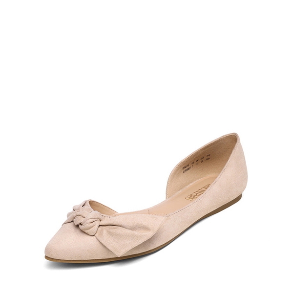 Comfortable Pointed Toe Ballet Flats - NUDE SUEDE -  0