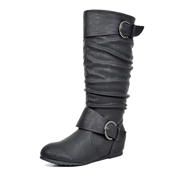 Wide Calf Fur-lined Low Hidden Wedge Boots - BLACK -  0