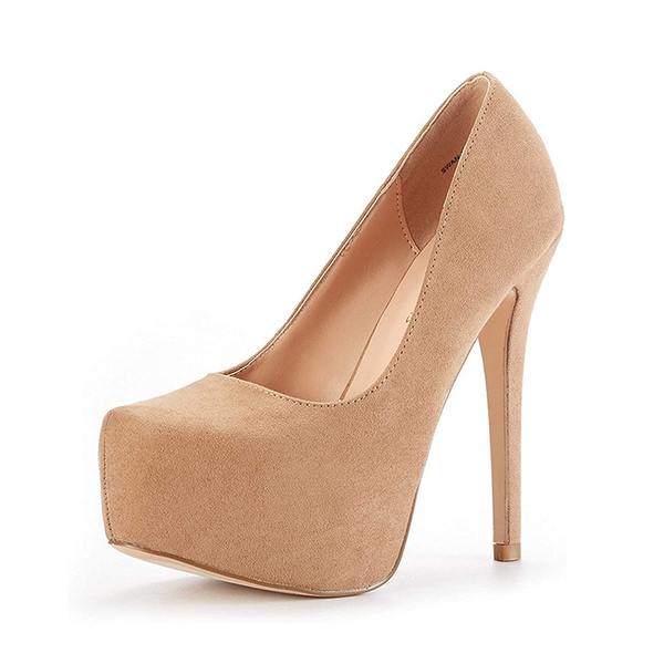 High Heel Stiletto Platform Pumps - NUDE SUEDE -  0