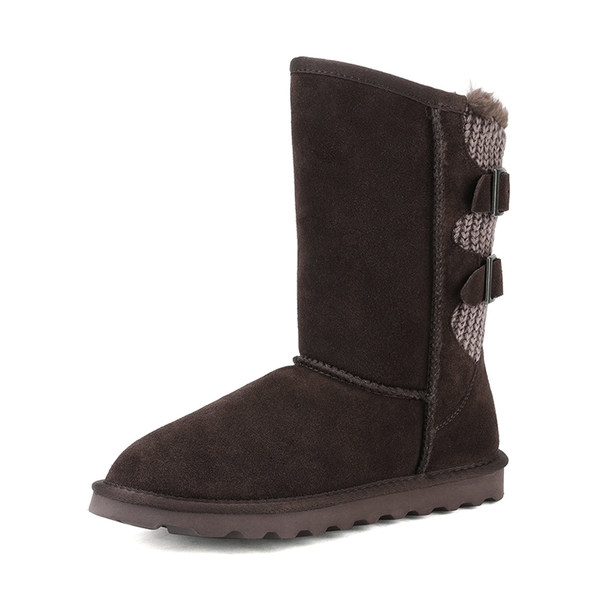 [FuzzyChic Buckle] Fur Lined Winter Boots - BROWN -  0