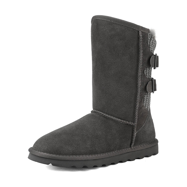 [FuzzyChic Buckle] Fur Lined Winter Boots - GREY -  0