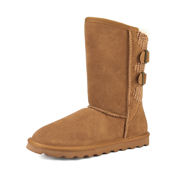 [FuzzyChic Buckle] Fur Lined Winter Boots - CHESNUT -  0