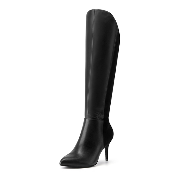 Side Zipper Stiletto Knee High Boots - BLACK-PU-SUEDE -  0
