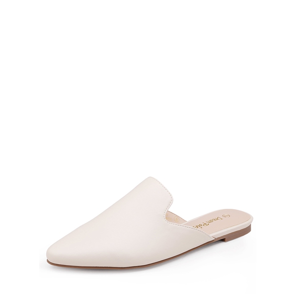 Pointed Toe Flat Mules - WHITE PU -  0