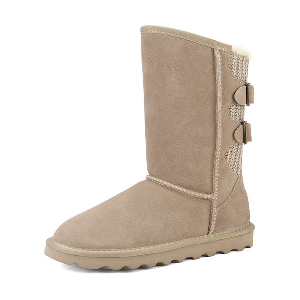 [FuzzyChic Buckle] Fur Lined Winter Boots - SAND -  0