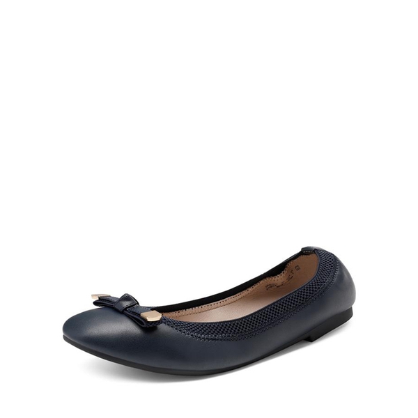 Foldable Bowknot Round Toe Ballet Flats - NAVY-PU -  0