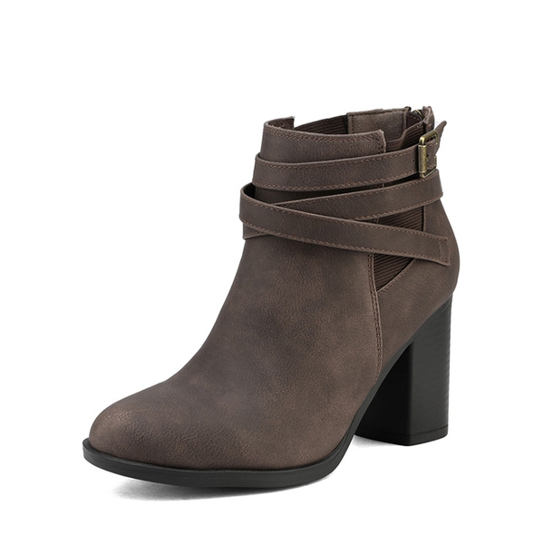 Stacked Mid Heel Chunky Ankle Booties - BROWN -  0