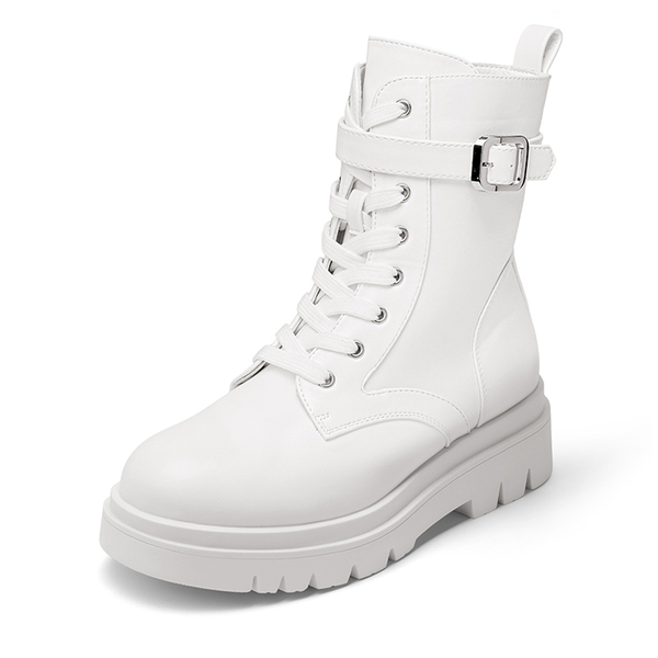 Platform Lace Up Lug Sole Combat Boots - WHITE -  0