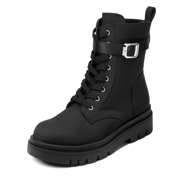 Platform Lace Up Lug Sole Combat Boots - BLACK -  0