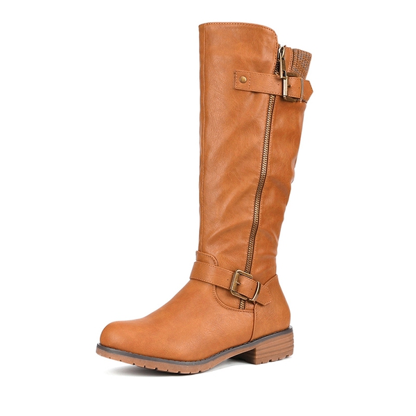 Knee High Low Riding Boots - CAMEL -  0