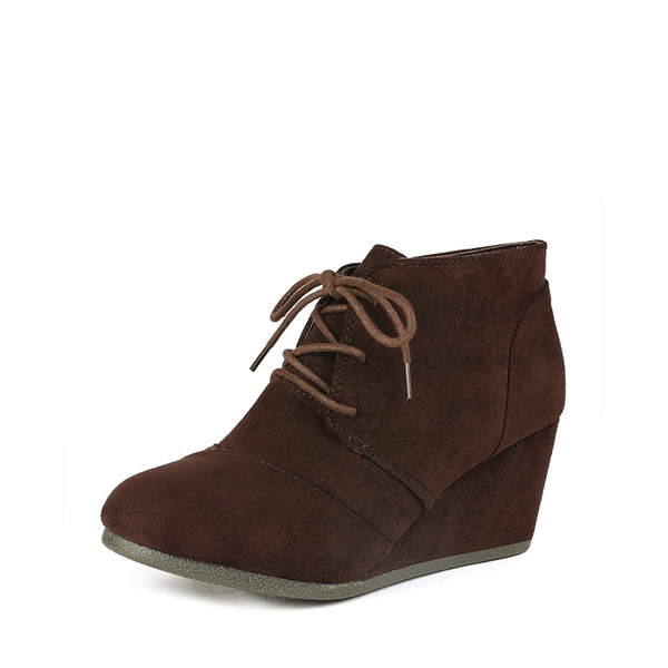 Lace Up Low Wedge Heel Ankle Boots - BROWN -  0