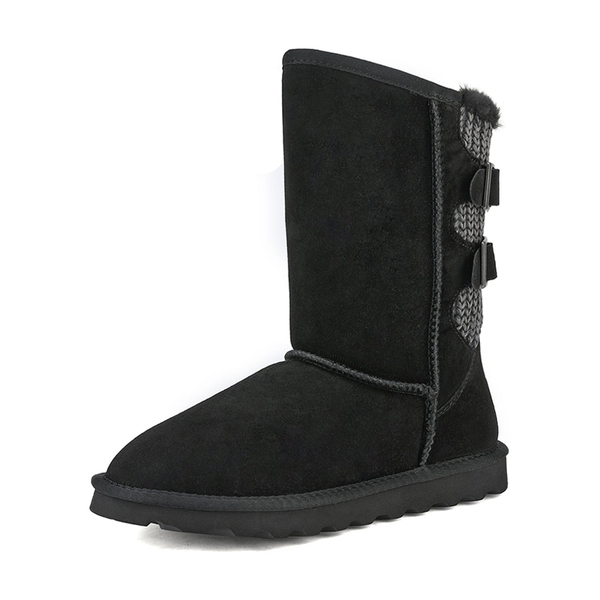 [FuzzyChic Buckle] Fur Lined Winter Boots - BLACK -  0