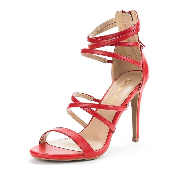 High Heel Strappy Pump Sandals - RED PU -  0