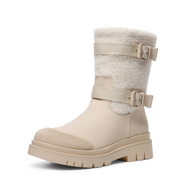 Waterproof Fur Lining Mid Calf Snow Boots - OFF WHITE -  0