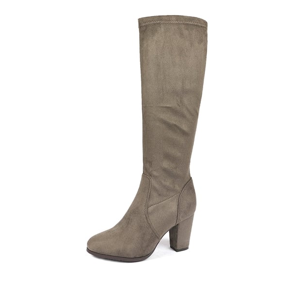 Round-Toe Chunky Heel Knee High Boots - KHAKI -  0