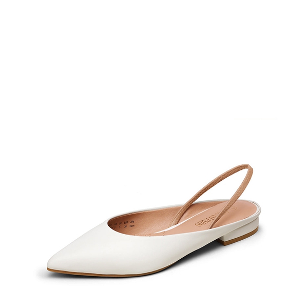 Pointed Toe Slingback Flats - WHITE PU -  0