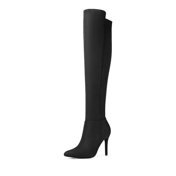 Stretch Pointed Toe Stiletto Over The Knee Boots - BLACK SUEDE -  0