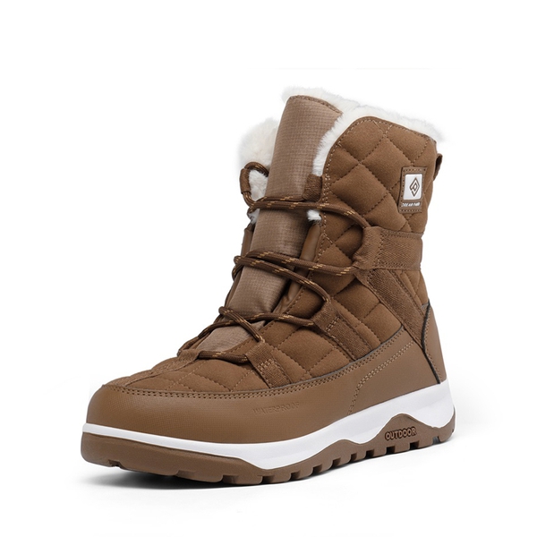 Rubber Faux Fur Lined Waterproof Snow Boots - TAN -  0