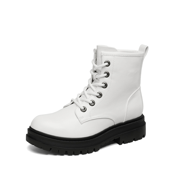 Flat Lace Up Ankle Combat Boots - WHITE -  0