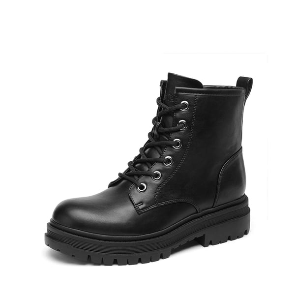 Flat Lace Up Ankle Combat Boots - BLACK -  0