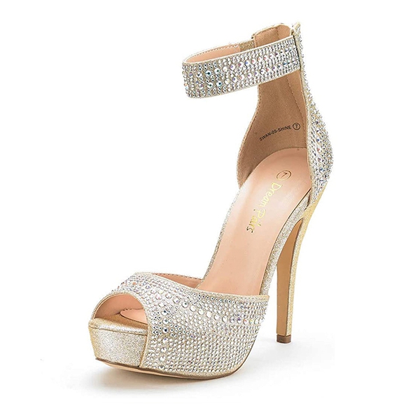 Peep Toe Stiletto Platform Sandals - SHINE GOLD -  0