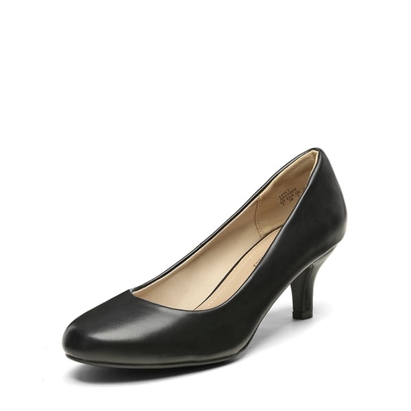 Wide Width Comfy Round Toe Low Heel Pumps - BLACK-PU -  0