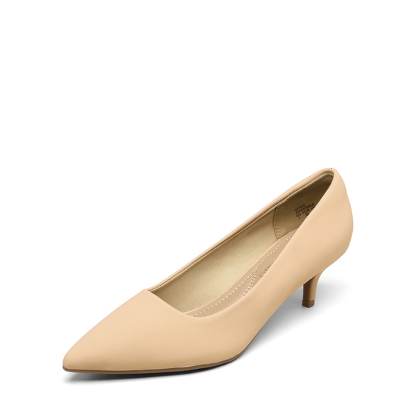 Wide Width Kitten Heel Pointed Toe Pumps - NUDE-NUBUCK -  0