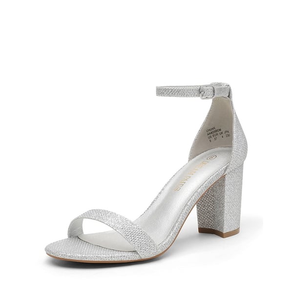 Wide Width Open Toe Pump Chunky Heel Sandals - SILVER-GLITTER -  0