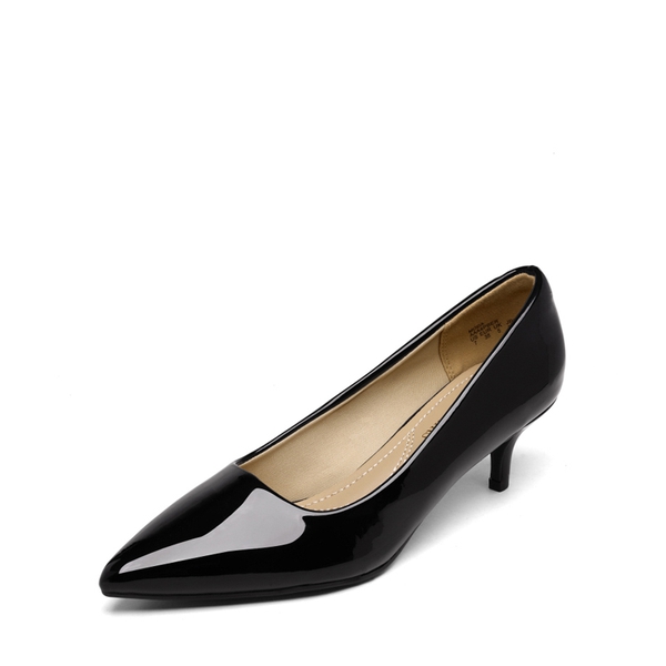 Wide Width Kitten Heel Pointed Toe Pumps - BLACK-PAT -  0