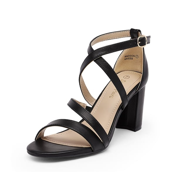 Dressy Chunky Strappy Sandals - BLACK PU -  0