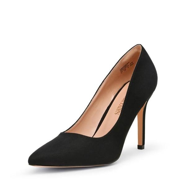 Wide Width Stiletto Pointed Toe Pumps - BLACK-SUEDE -  0