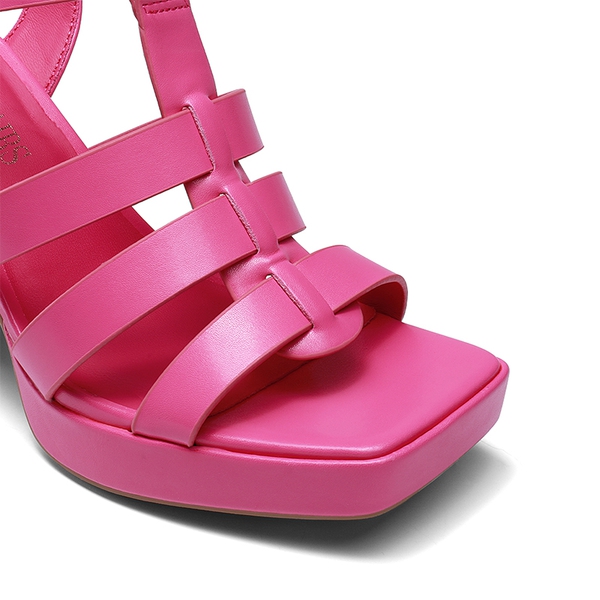Square Toe Gladiator Style Chunky Heel Sandals  - HOT PINK - 4
